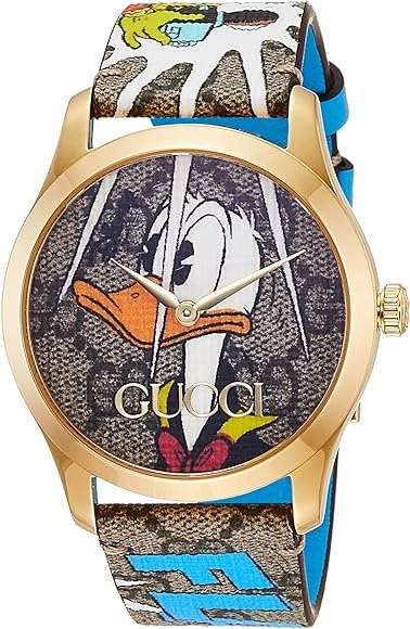 71rgyXFj5RL._AC_UY580 Gucci G Timeless Disney Donald Duck Brown Dial Brown Leather Strap Watch For Women - YA1264167