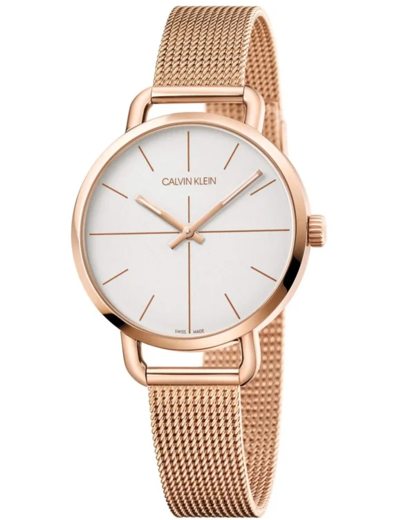 71yFFaOIJfL Calvin Klein Even White Dial Rose Gold Mesh Bracelet Watch for Women - K7B23626