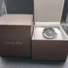 Gucci G Timeless Black Dial Silver Steel Strap Watch For Men - YA126249