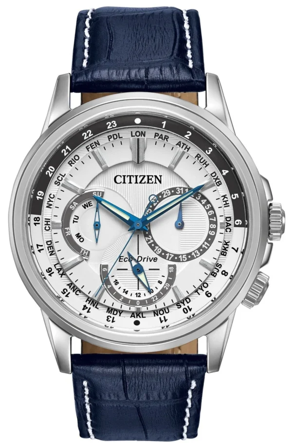 817yWrF9nqL Citizen Eco Drive Calendrier White Dial Blue Leather Strap Watch For Men - BU2020-11A
