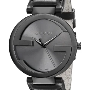 Gucci Interlocking G XL Black Dial Red & Green Leather Strap Watch For Men - YA133206