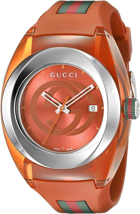 81hfr1t8uRL._AC_UY900_0b4ddde2-01eb-4664-81b9-0b43c7a10337 Gucci Sync XXL Quartz Orange Dial Orange Rubber Strap Unisex Watch - YA137108