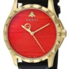 81qHstlC4VL-985838 Gucci G Timeless Coral Red Dial Black Leather Strap Watch For Men - YA126464