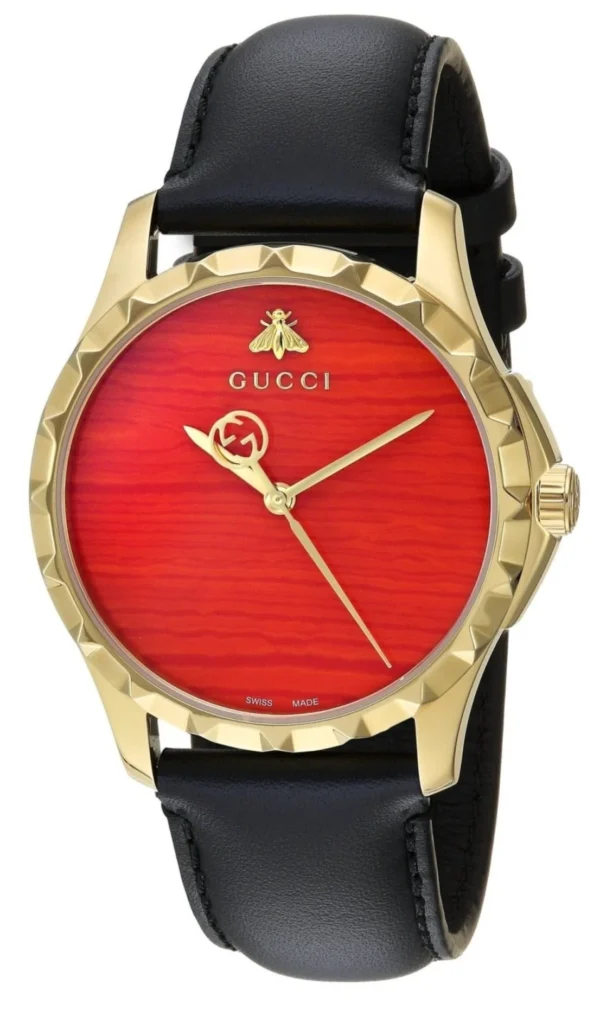 81qHstlC4VL-985838 Gucci G Timeless Coral Red Dial Black Leather Strap Watch For Men - YA126464