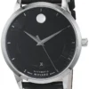 Movado 1881 Automatic Black Dial Black Leather Strap Watch for Men - 606873