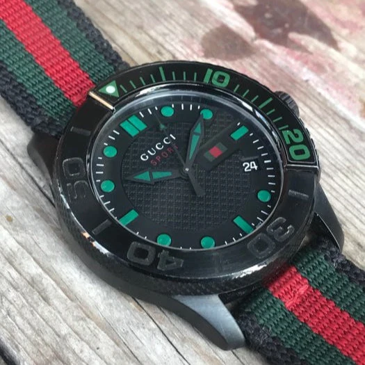 Gucci G Timeless Sport Black Dial Two Tone NATO Strap Watch For Men - YA126229