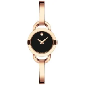 9-2906 Movado Rondiro 22mm Black Dial Rose Gold Steel Strap Watch For Women - 0607065