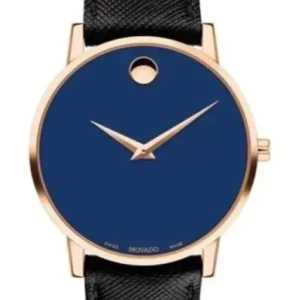Movado Museum Sport Blue Dial Black Leather Strap Watch for Men - 0607266
