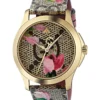 Gucci G Timeless Floral Brown Dial Brown Leather Strap Watch For Women - YA1264038