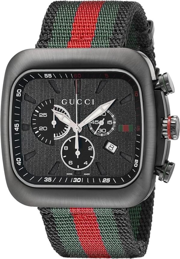 91dyFEr6pqL._AC_UY900 Gucci Coupe Chronograph Quartz Black Two Tone NATO Strap Watch For Men - YA131202