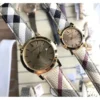 Burberry The City Gold Dial Haymarket Brown Leather Strap Watch for Women - BU9026