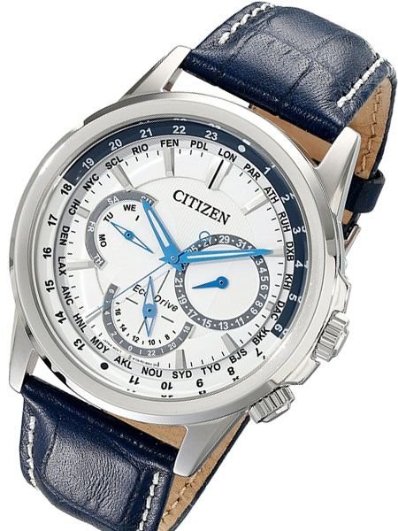 9875468500c44e2c02d65026b3607566-555554 Citizen Eco Drive Calendrier White Dial Blue Leather Strap Watch For Men - BU2020-11A