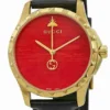 9a01dac4-0905-4c69-9f7d-da3a1a5bd9f5_1.7325f6cc3c703db02ddd5e1e4da2e987-494027 Gucci G Timeless Coral Red Dial Black Leather Strap Watch For Men - YA126464