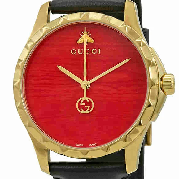9a01dac4-0905-4c69-9f7d-da3a1a5bd9f5_1.7325f6cc3c703db02ddd5e1e4da2e987-494027 Gucci G Timeless Coral Red Dial Black Leather Strap Watch For Men - YA126464