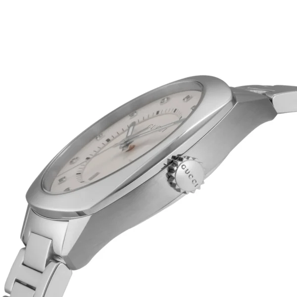 A5D8C58E902059_2 Gucci GG2570 Diamonds White Dial Silver Steel Strap Watch For Women - YA142403