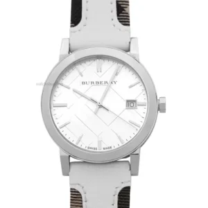 BU90190 Burberry The City Silver Dial White Leather Strap Watch for Women - BU9019