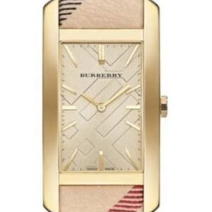 Burberry Pioneer Champagne Dial Haymarket Beige Leather Strap Watch for Women - BU9407