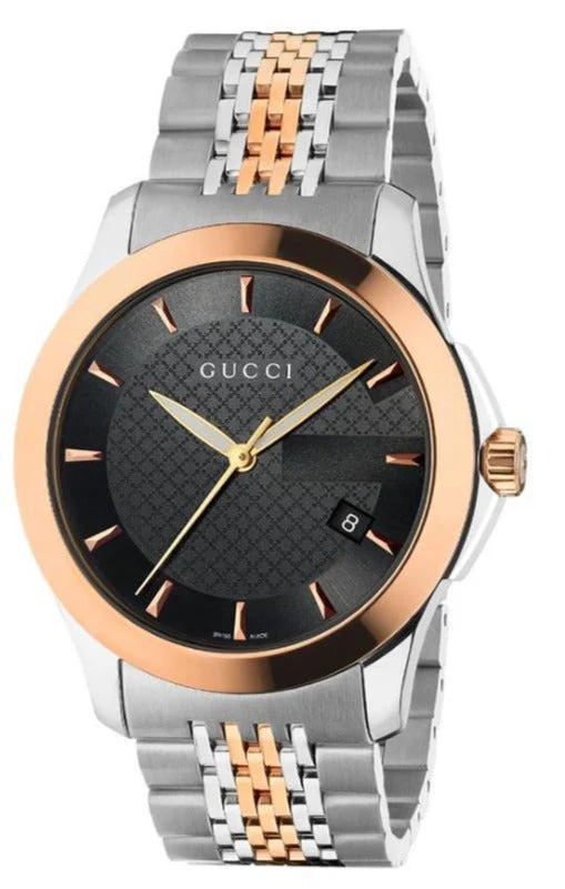 BuyGucciMen_sG-TimelessWatchYA126410-765940 Gucci G Timeless Black Dial Two Tone Steel Strap Watch For Men - YA126410