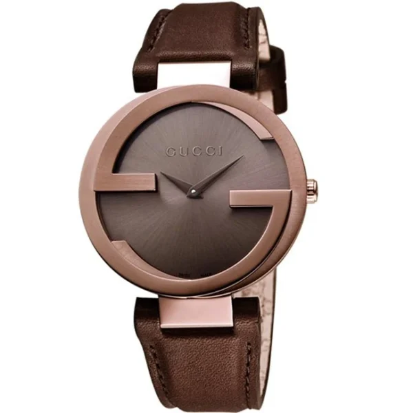 CA410E2A7E-SP-6052133-850025 Gucci G Interlocking Brown Dial Brown Leather Strap Watch For Women - YA133504