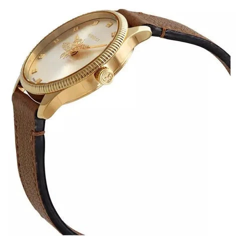 D_NQ_NP_814887-MCO44638929615_012021-O_5c129c7c-4a21-4f6d-84d2-b019bedb7880 Gucci G Timeless Quartz Silver Dial Brown Leather Strap Watch For Women - YA1265022