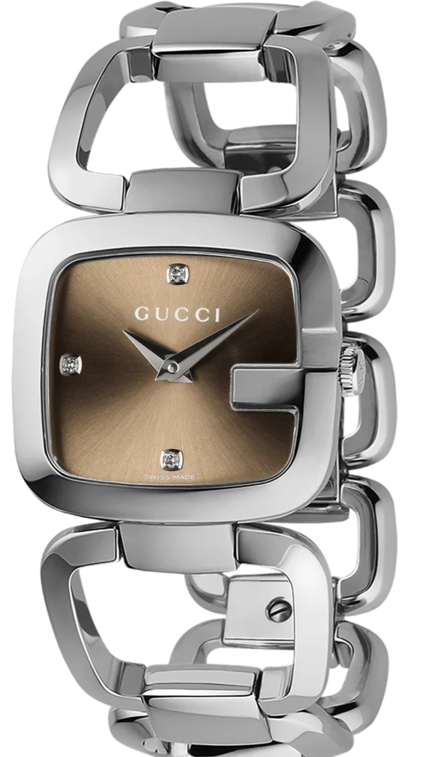 GUC0300448-953528_6de9cb85-8d59-42b2-9d4a-32b3594766ea Gucci G Gucci Brown Dial Silver Steel Strap Watch For Women - YA125401