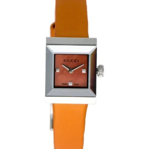 Gucci G-Frame Square Mother of Pearl Orange Dial Orange Leather Strap Watch For Women - YA128532