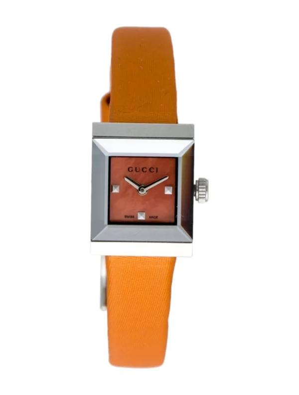 GUC1174954_1_enlarged-543722 Gucci G-Frame Square Mother of Pearl Orange Dial Orange Leather Strap Watch For Women - YA128532