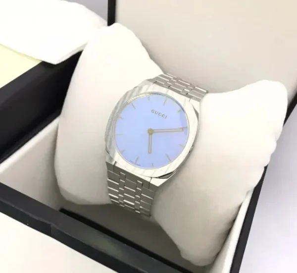 GUCCI-25H-38mm-QUARTZ-Blue-Dial-Watch-YA163408 Gucci 25H Quartz Blue Dial Silver Steel Strap Unisex Watch - YA163408