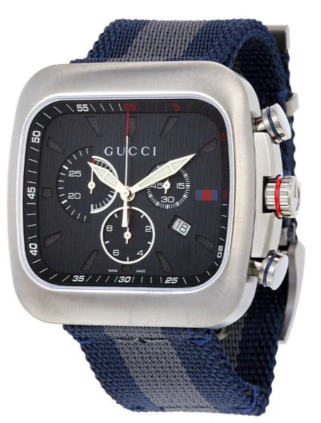 GUCCIYA1312031_3711ecb1-00dc-42c2-b08e-66a5080f21b2 Gucci Coupe Chronograph Blue Dial Two Tone NATO Strap Watch for Men - YA131203
