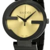 GUCCIYA133209_4444aa3a-39df-481f-b77f-10915ef65115 Gucci Interlocking Grammy XL Gold Dial Black Steel Strap Watch for Men - YA133209