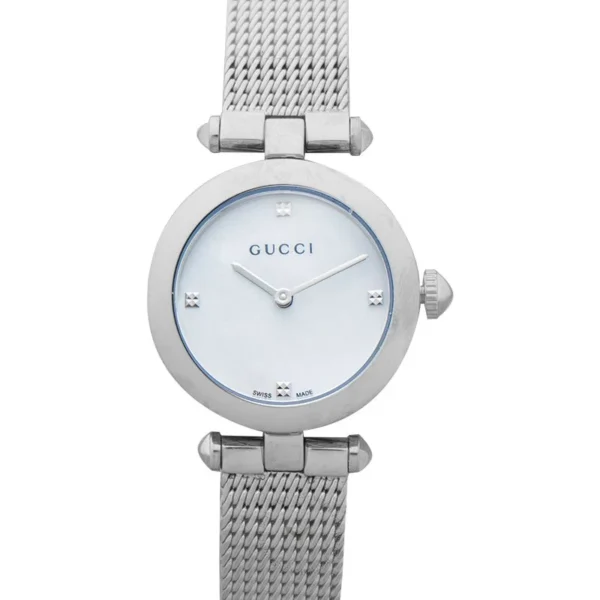 Gucci-Diamantissima-YA141504 Gucci Diamantissima Quartz Diamonds Mother of Pearl Dial Silver Mesh Bracelet Watch for Women - YA141504