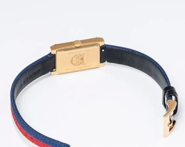 Gucci-G-Frame-YA147405_3-572799 Gucci G-Frame Mother of Pearl Dial White Blue Red Nylon Strap Watch For Women - YA147405