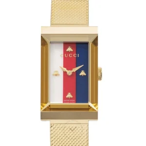 Gucci-G-Frame-YA147410-188261 Gucci G-Frame Mother of Pearl Dial Yellow Gold Mesh Bracelet Watch For Women - YA147410