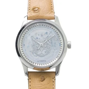 Gucci-G-Timeless-YA1264112-256524 Gucci G Timeless Automatic Mother of Pearl Dial Brown Leather Strap Watch For Women - YA1264112