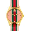 Gucci G Timeless Quartz Pink Dial Three Tone Leather Strap Watch For Women - YA1264118