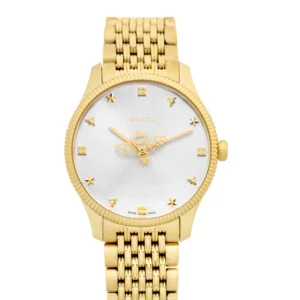 Gucci-G-Timeless-YA1264155 Gucci G Timeless Quartz Silver Dial Gold Steel Strap Watch For Women - YA1264155
