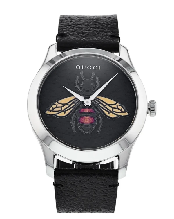 Gucci G Timeless Bee Black Dial Black Leather Strap Watch For Women - YA1264067