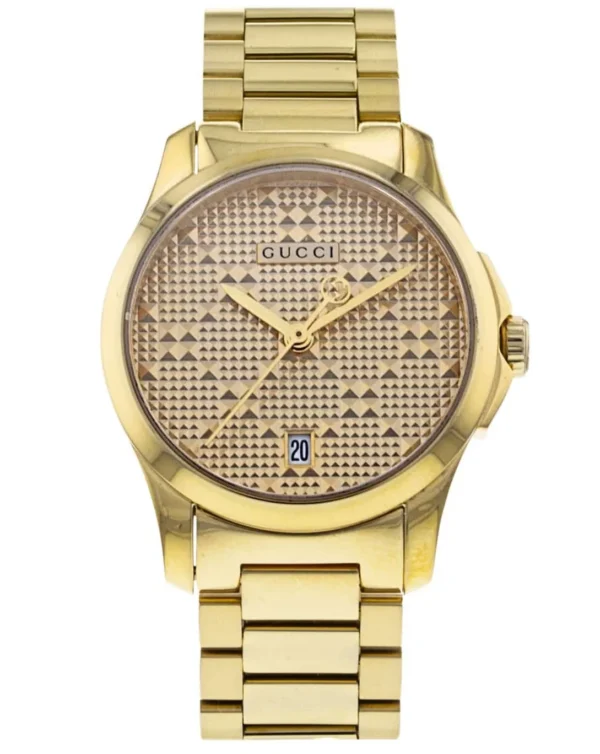 Gucci-GTimeless-YA126553-216852-2-220421-094143_3f782aac-1c8b-41ac-b05d-c4863ab65796 Gucci G Timeless Gold Dial Gold Steel Strap Watch For Women - YA126553