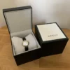 Gucci-YA141505-Womens-Diamantissima-Leather-Strap-Watch-27mm Gucci Diamantissima Mother of Pearl Dial Black Leather Strap Watch For Women - YA141505