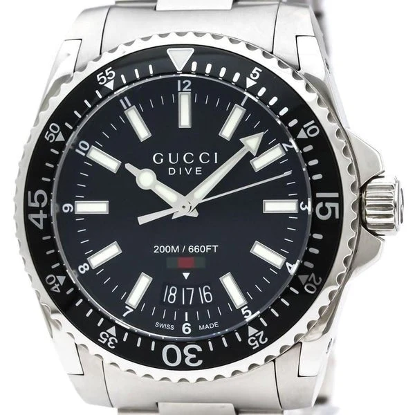 Gucci Dive Quartz Black Dial Silver Steel Strap Watch For Men - YA136301