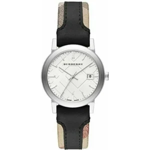 IMG-7931331674204471615_e61e2078-003b-4b84-a09a-b743ce17071b Burberry The City White Dial Black Haymarket Leather Strap Watch for Women - BU9150