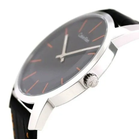 K2G211C1_1 Calvin Klein City Black Dial Black Leather Strap Watch for Men - K2G211C1