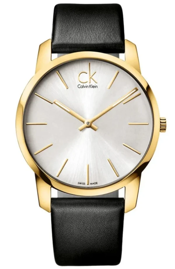 K2G21520_1 Calvin Klein City Silver Dial Black Leather Strap Watch for Men - K2G21520