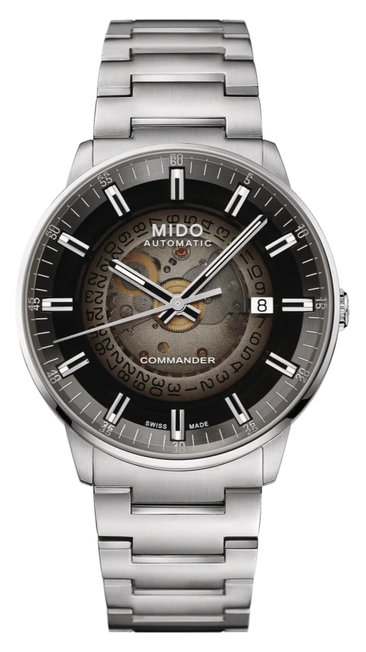 Mido Commander Automatic Gradient Black Dial Silver Steel Strap Watch For Men - M021.407.11.411.00