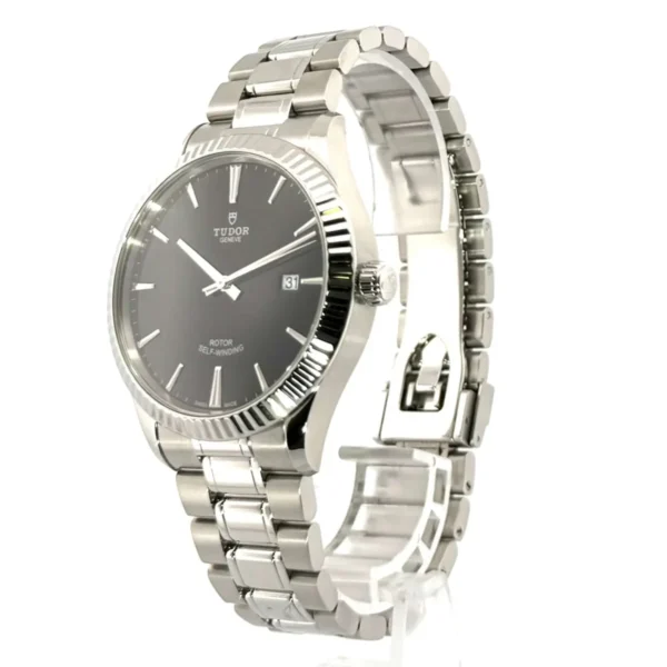 M12710-0002-G3 Tudor Style Automatic Black Dial Silver Steel Strap Watch for Men - M12710-0003