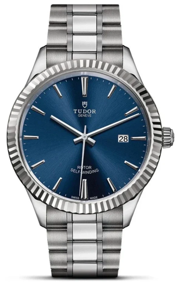 M12710-0013-tudor1 Tudor Style Automatic Blue Dial Silver Steel Strap Watch for Men - M12710-0013