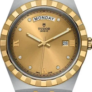 Tudor Royal Automatic Diamonds Gold Dial Two Tone Steel Strap Watch for Men - M28603-0006
