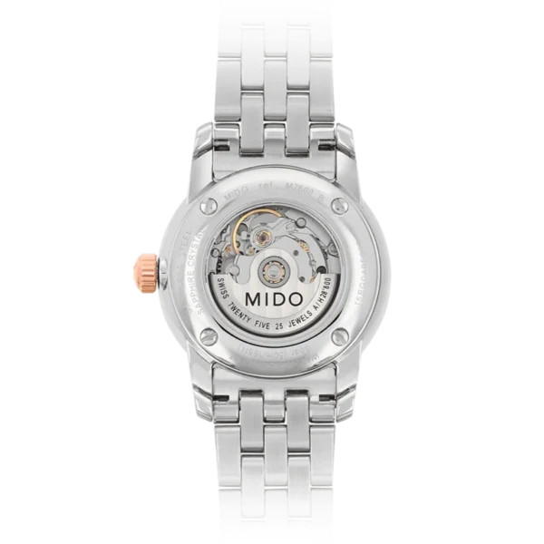 M76009691_1_back_1_2 Mido Baroncelli III Automatic White Dial Two Tone Steel Strap Watch For Women - M7600.9.N6.1