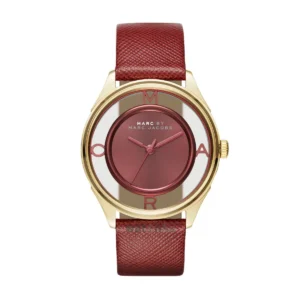 Marc Jacobs Tether Transparent Red Dial Red Leather Strap Watch for Women - MBM1377