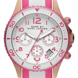 MBM2593-1 Marc Jacobs Rock Chronograph White Dial Two Tone Silicone Strap Watch for Women - MBM2593